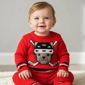 Joe Fresh Red Hockey Stripe Knitted Jumpsuit 6-12 Months